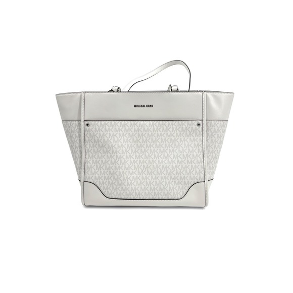 NWT MICHAEL Michael Kors Harrison Large Top Zip Tote in Optic White/ Allum - Picture 5 of 10